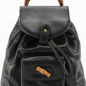 Vintage 90s Gucci Bamboo Backpack Black Leather